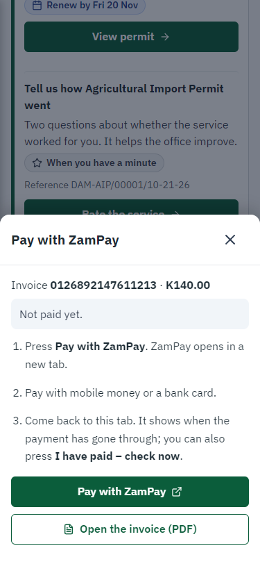 Pay with ZamPay (375 px phone)