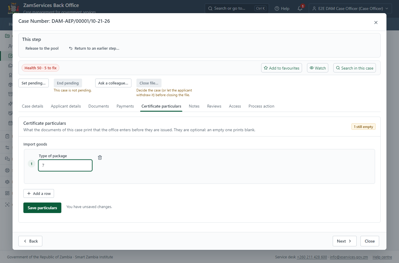Fill in the certificate particulars (desktop)