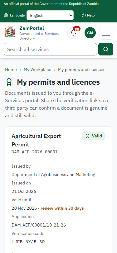 The document in My permits (375 px phone)