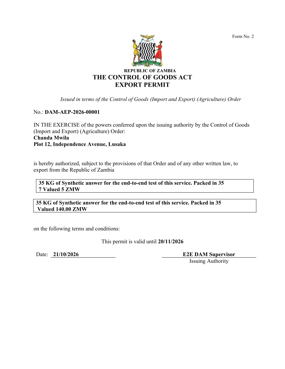 Agricultural Export Permit (sealed PDF)