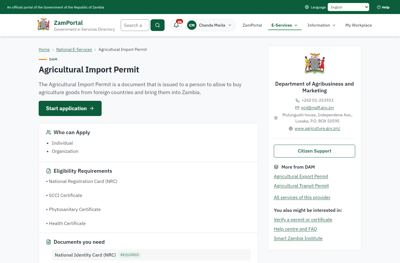 Read the service page (desktop)