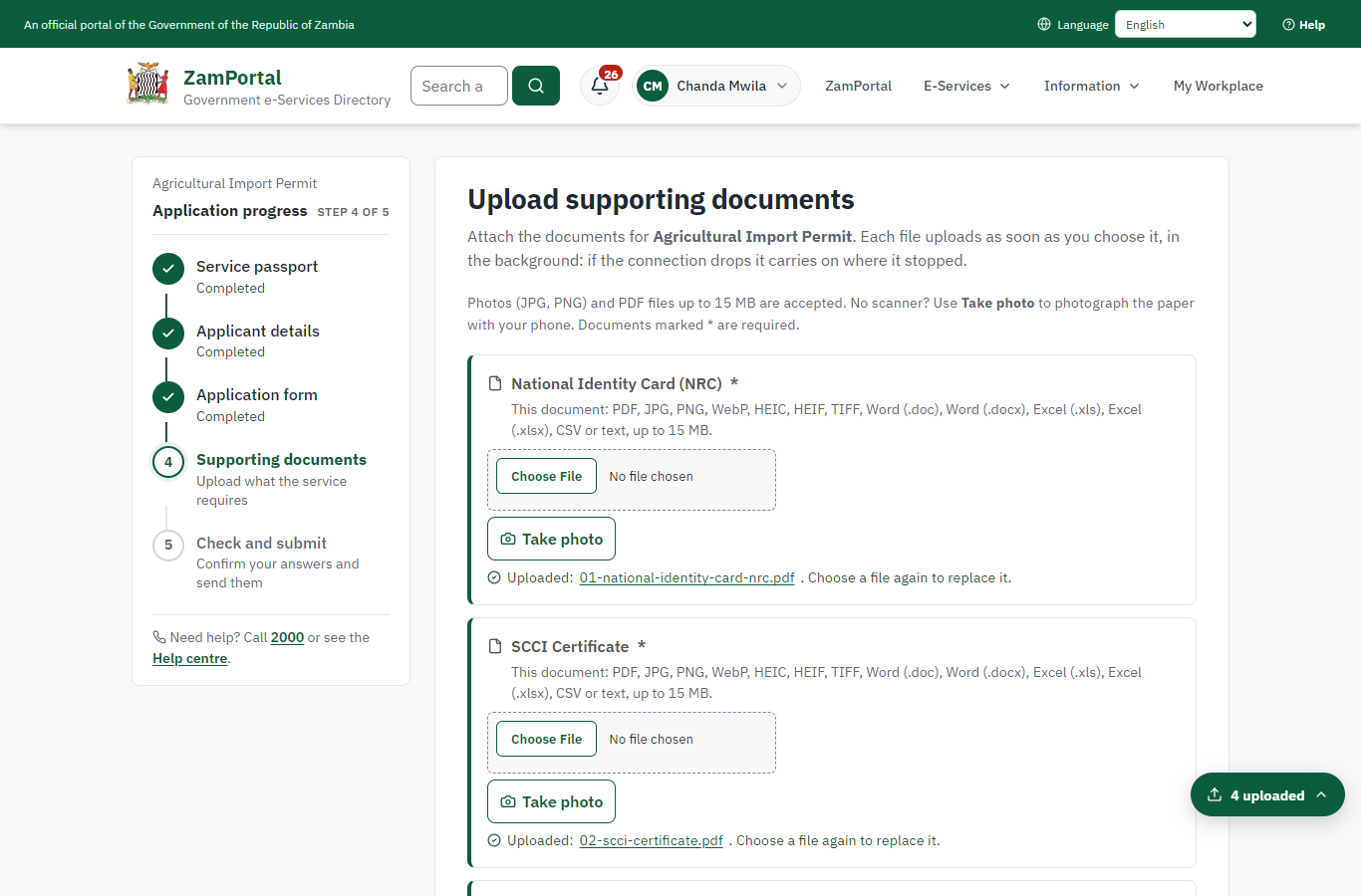 Upload the supporting documents (desktop)