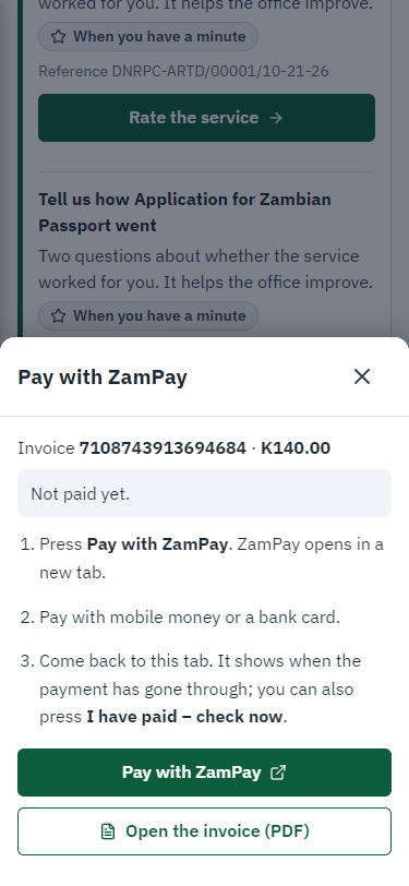 Pay with ZamPay (375 px phone)