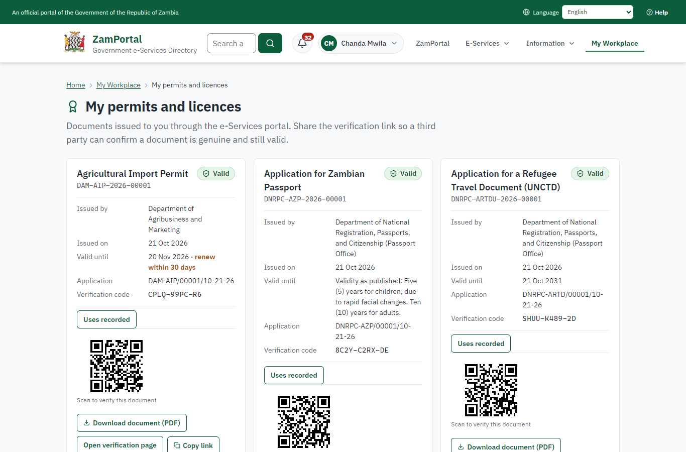 The document in My permits (desktop)