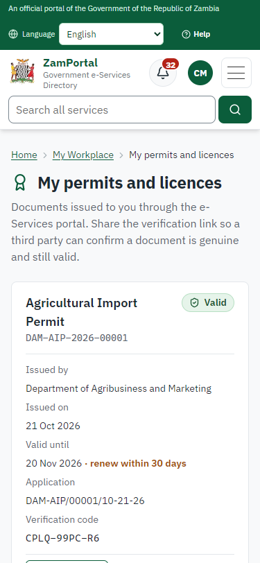 The document in My permits (375 px phone)
