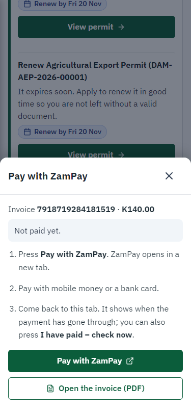 Pay with ZamPay (375 px phone)