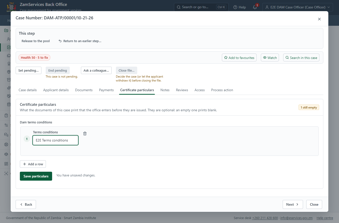 Fill in the certificate particulars (desktop)