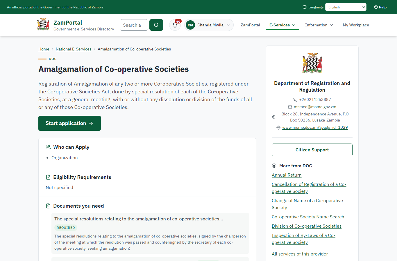 Read the service page (desktop)