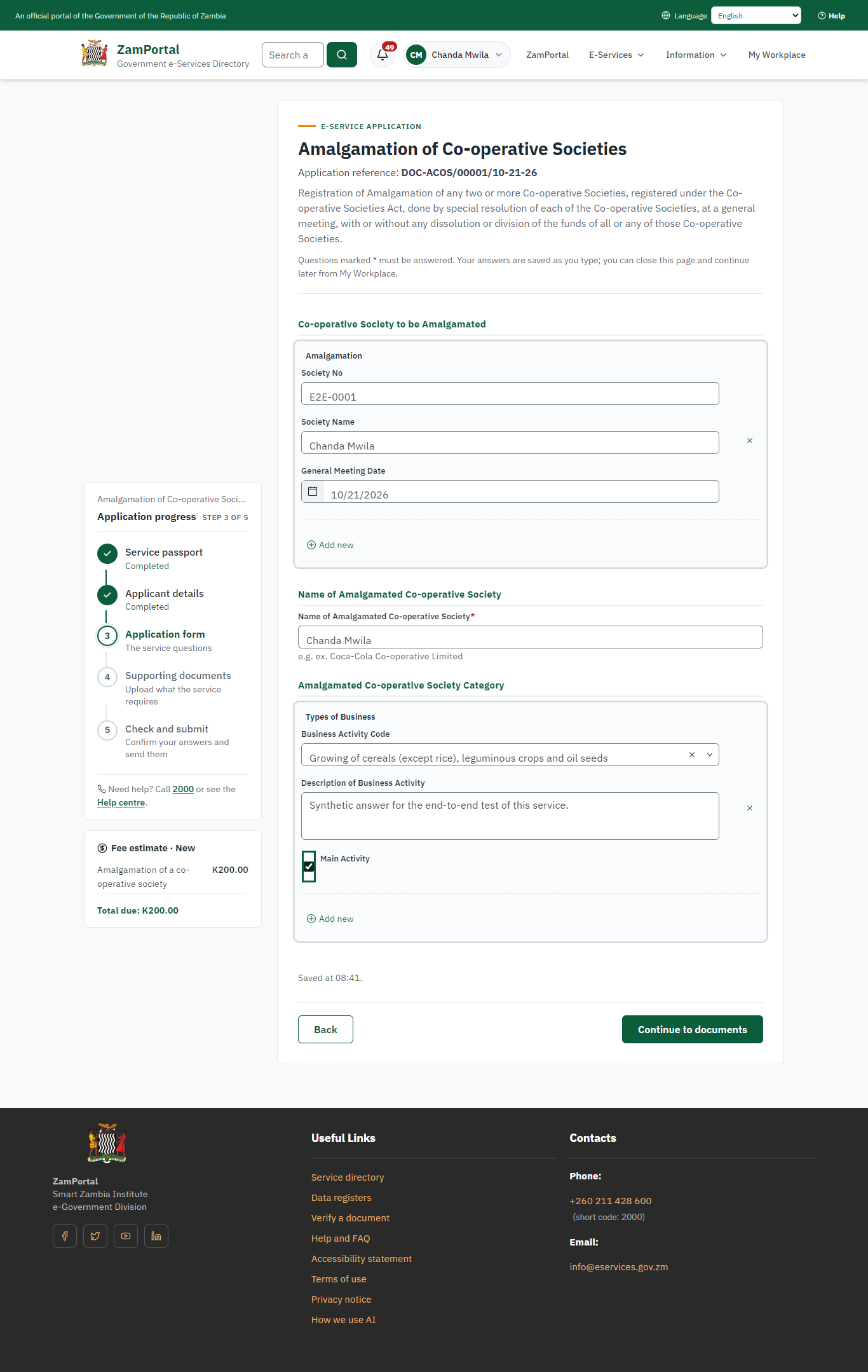 Fill in the application form (desktop)