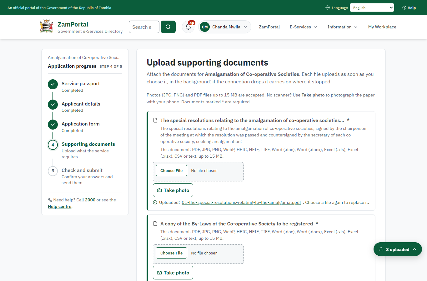 Upload the supporting documents (desktop)