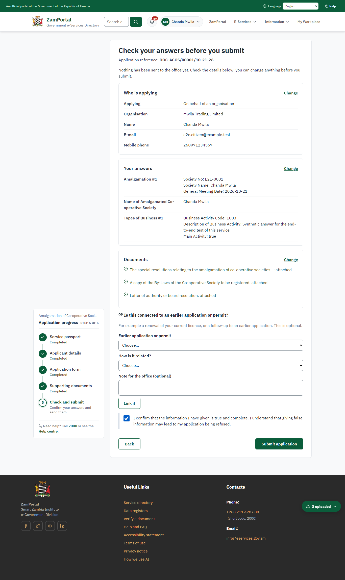 Check the answers and confirm the declaration (desktop)
