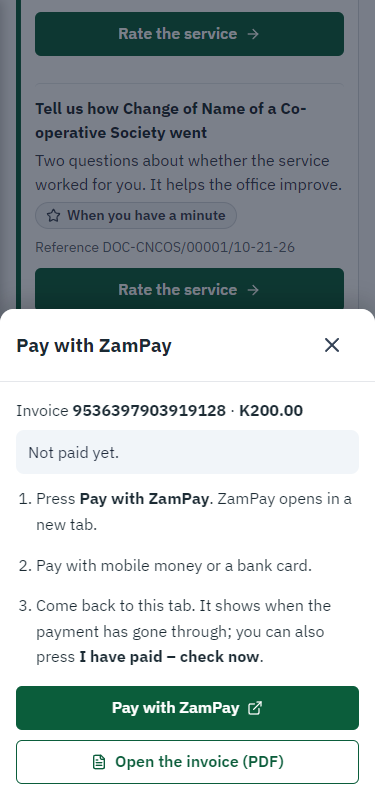 Pay with ZamPay (375 px phone)
