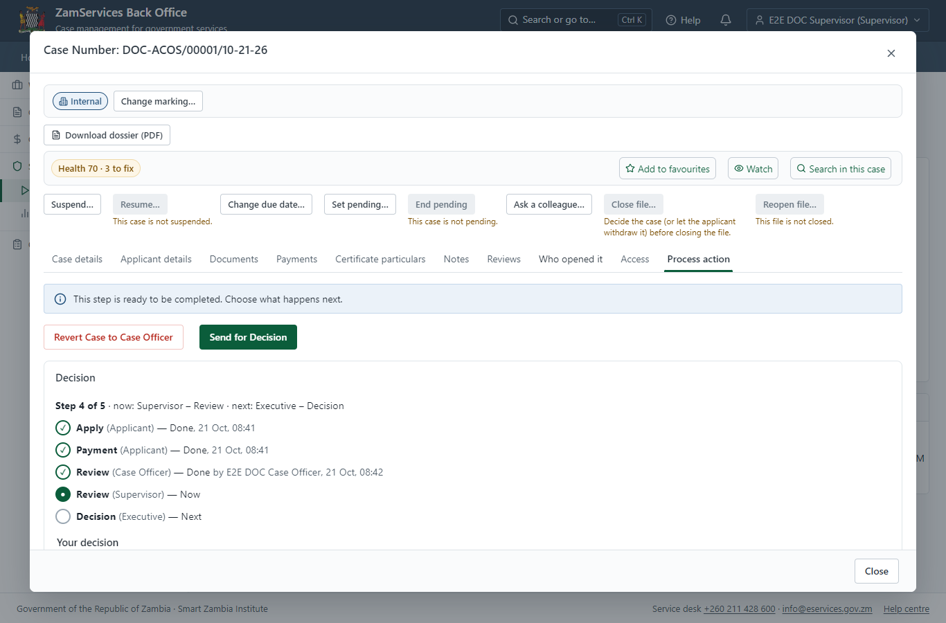 Inspect the case by Supervisor (desktop)