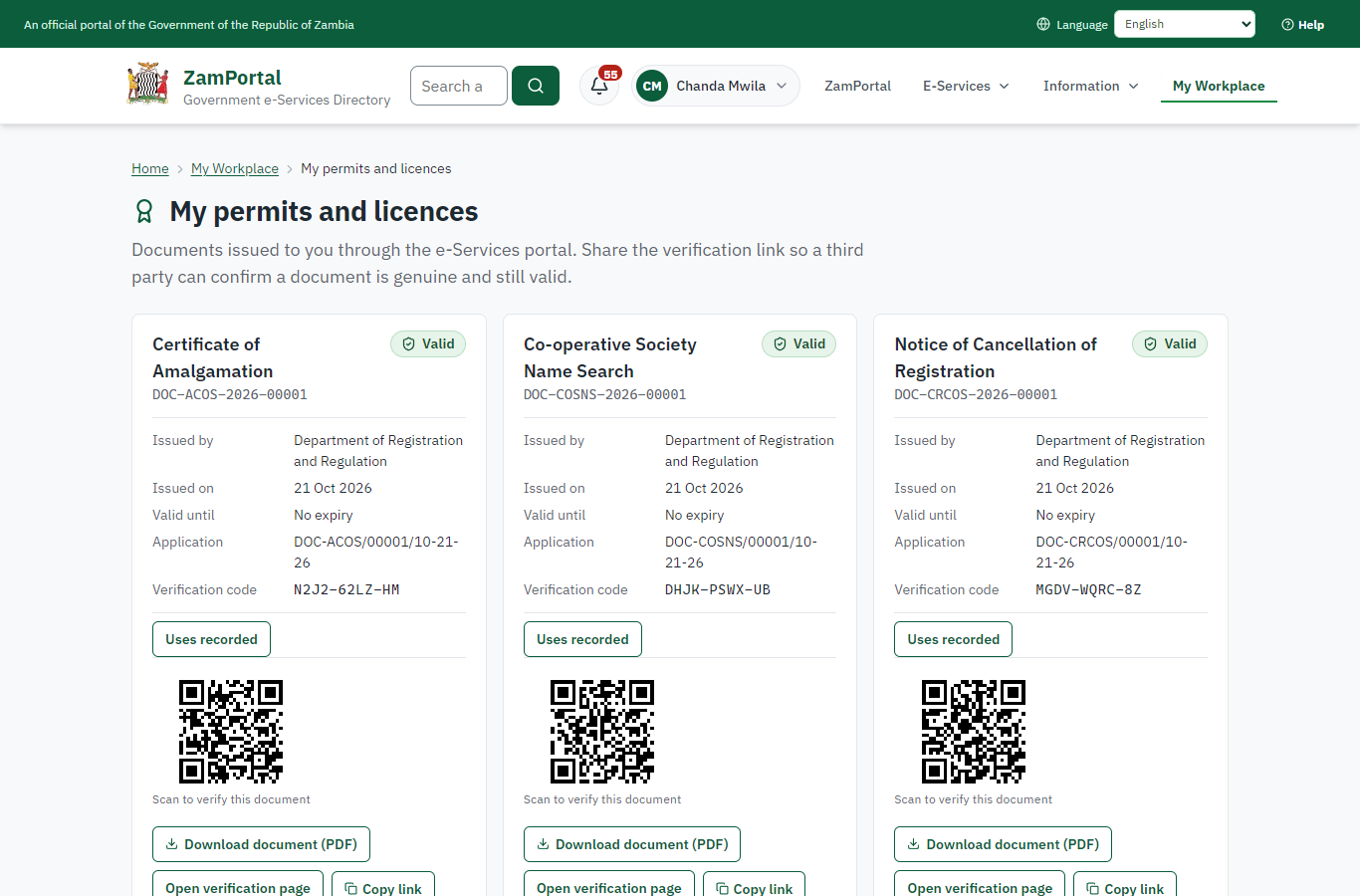 The document in My permits (desktop)