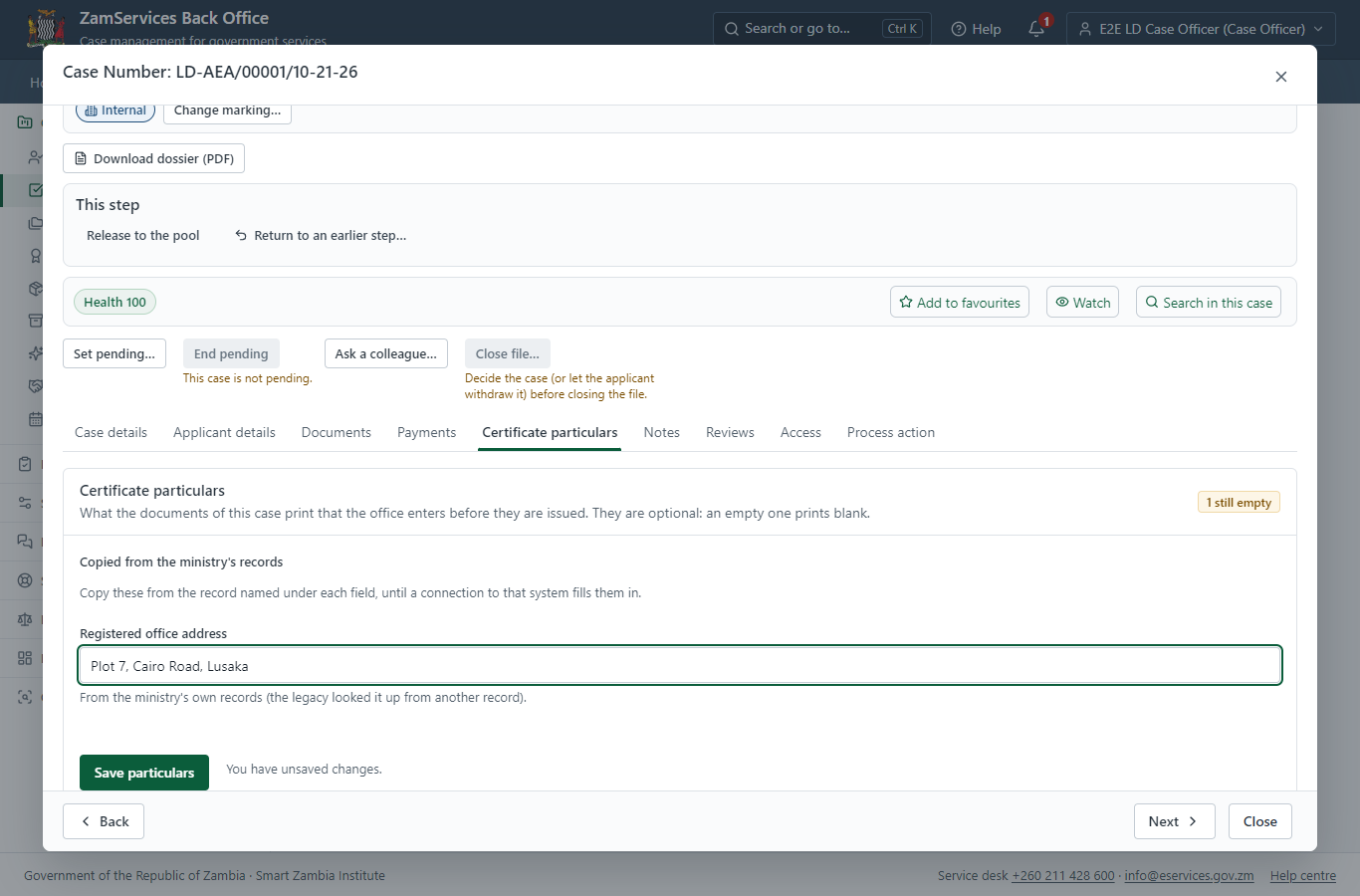 Fill in the certificate particulars (desktop)