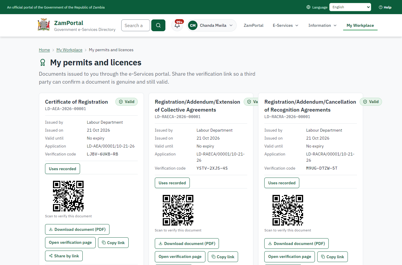 The document in My permits (desktop)