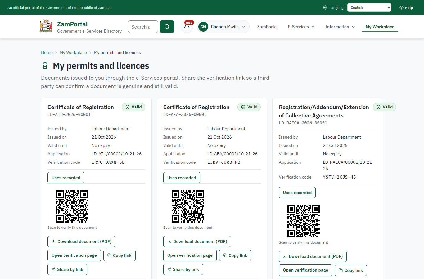 The document in My permits (desktop)