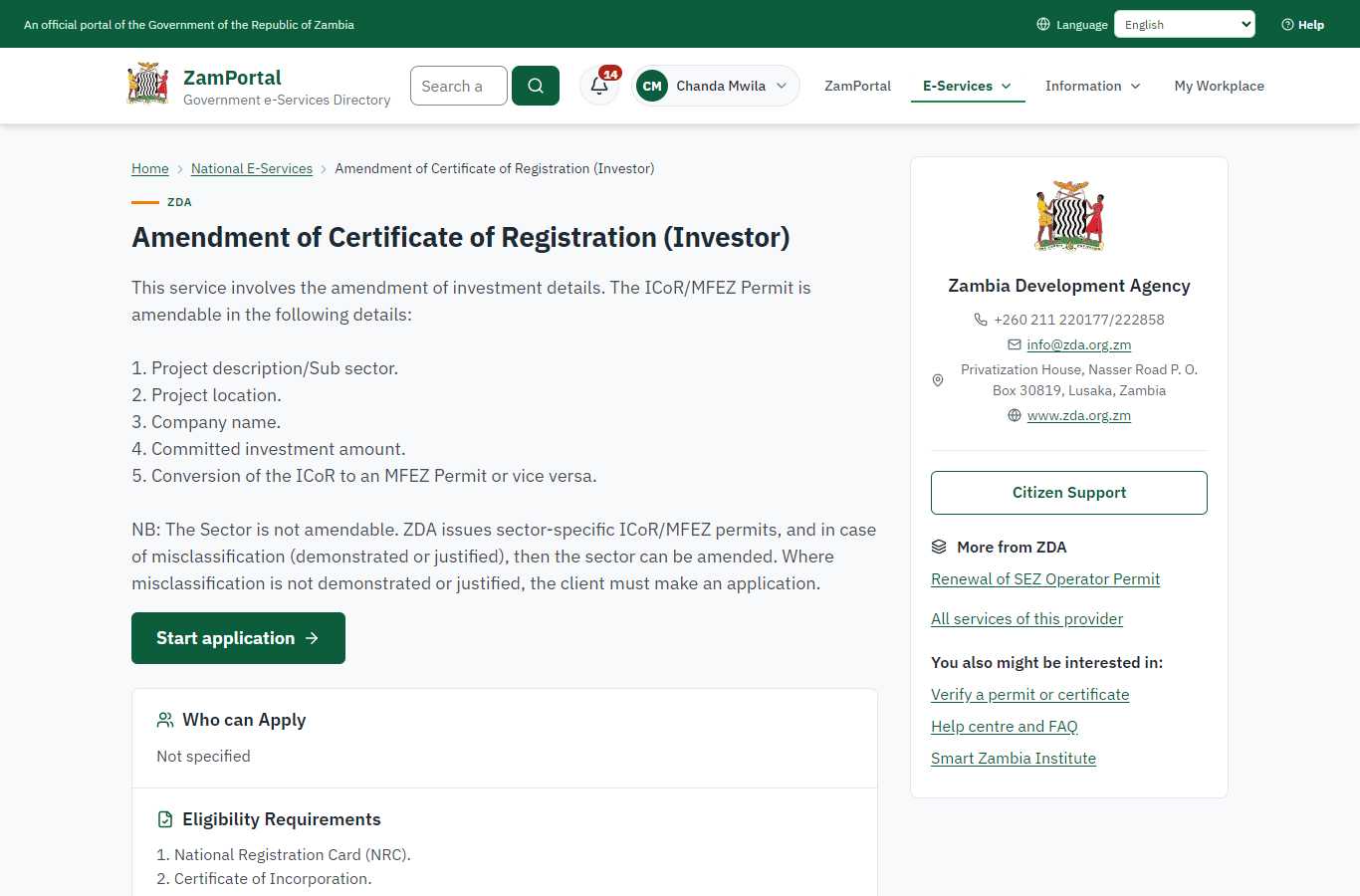 Read the service page (desktop)
