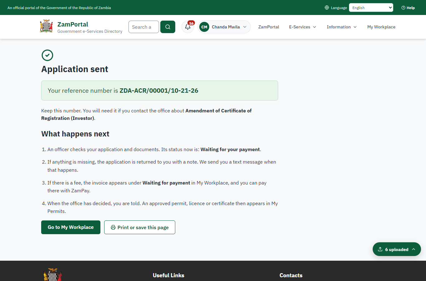 Application sent (desktop)