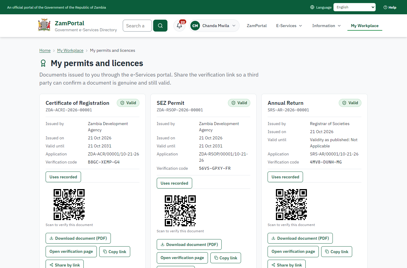 The document in My permits (desktop)