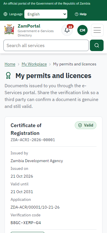 The document in My permits (375 px phone)