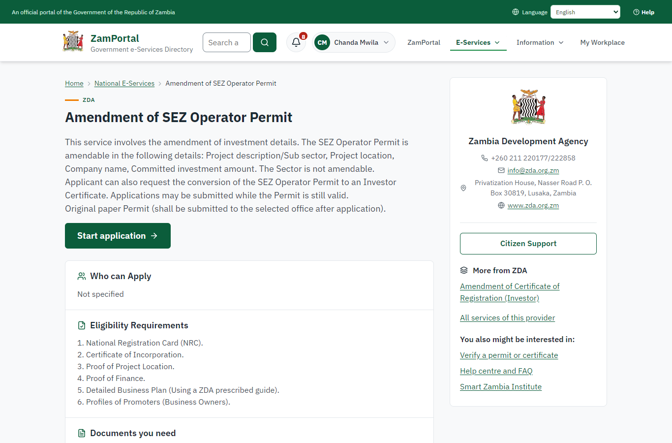 Read the service page (desktop)