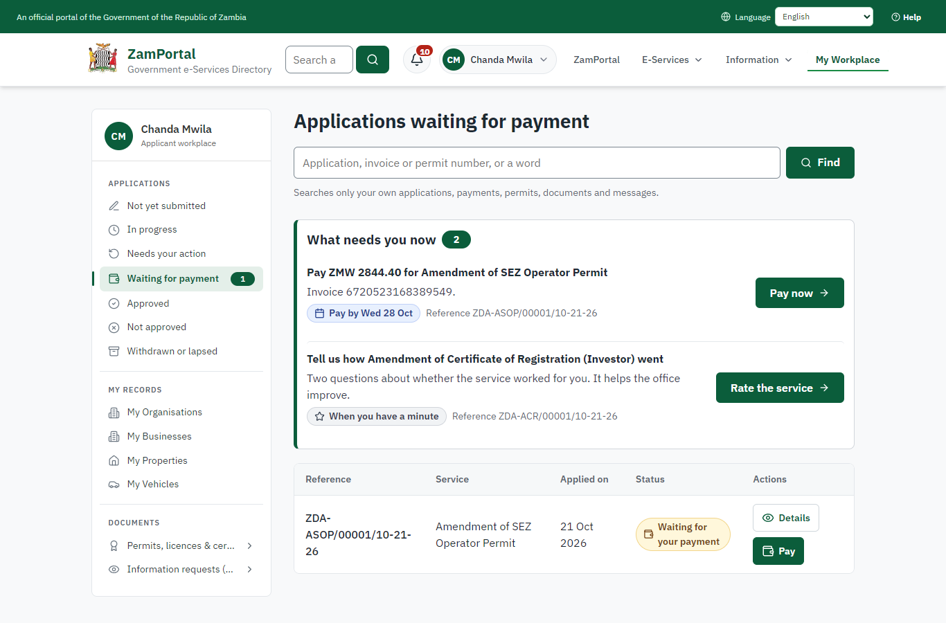 See that the fee is due (desktop)