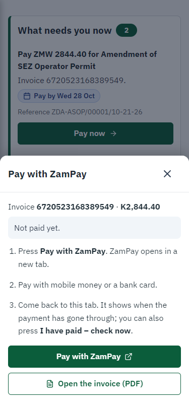 Pay with ZamPay (375 px phone)