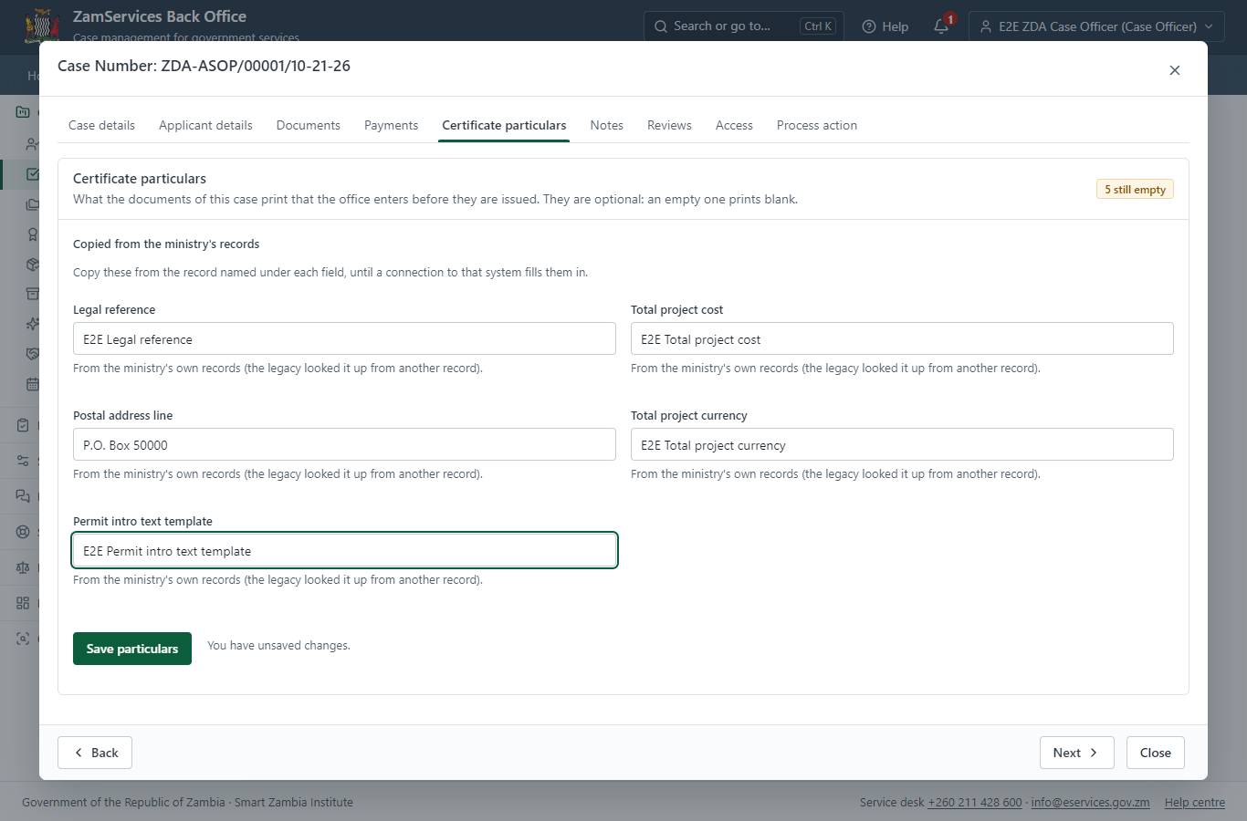 Fill in the certificate particulars (desktop)