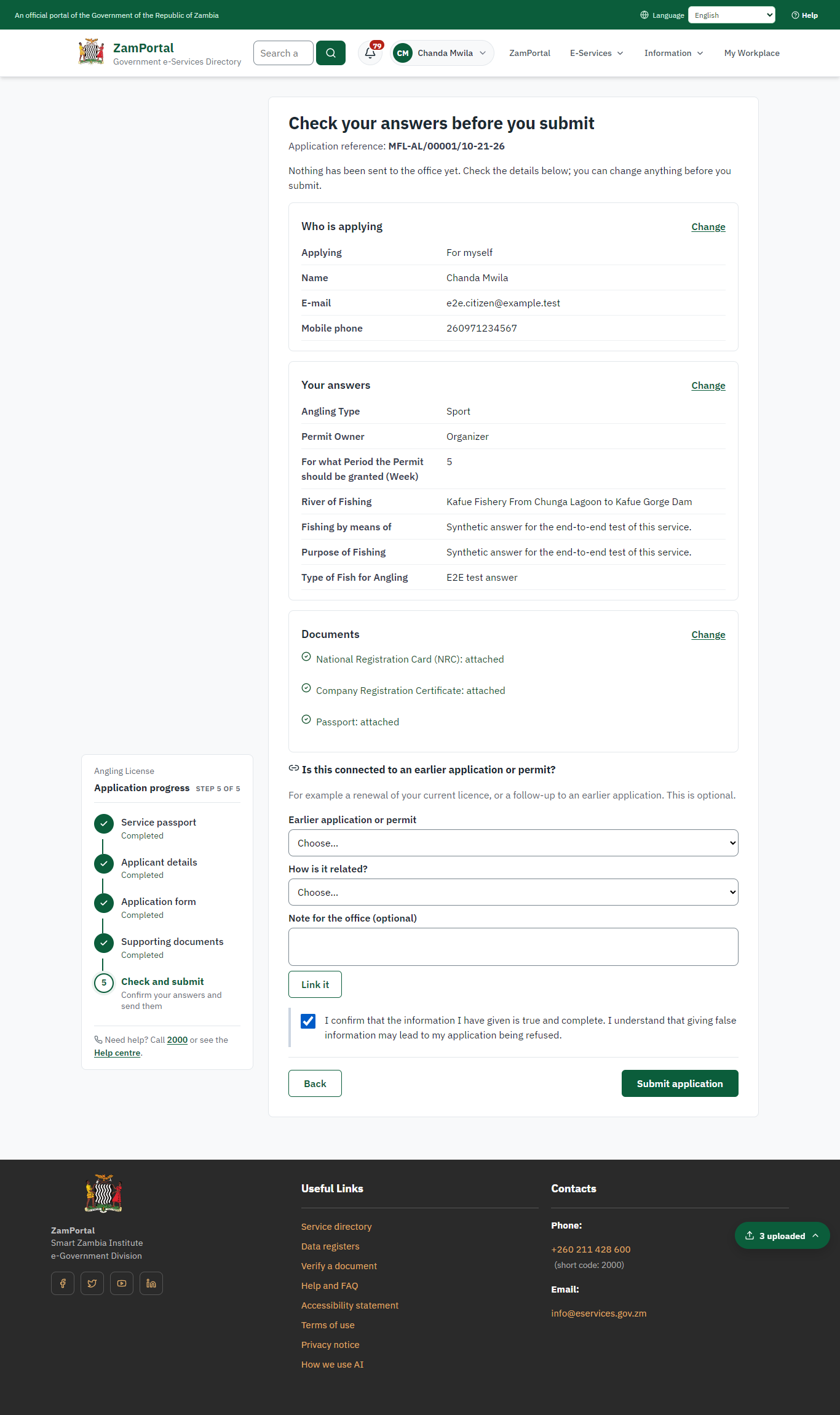 Check the answers and confirm the declaration (desktop)