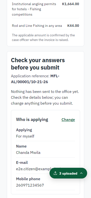 Check the answers and confirm the declaration (375 px phone)