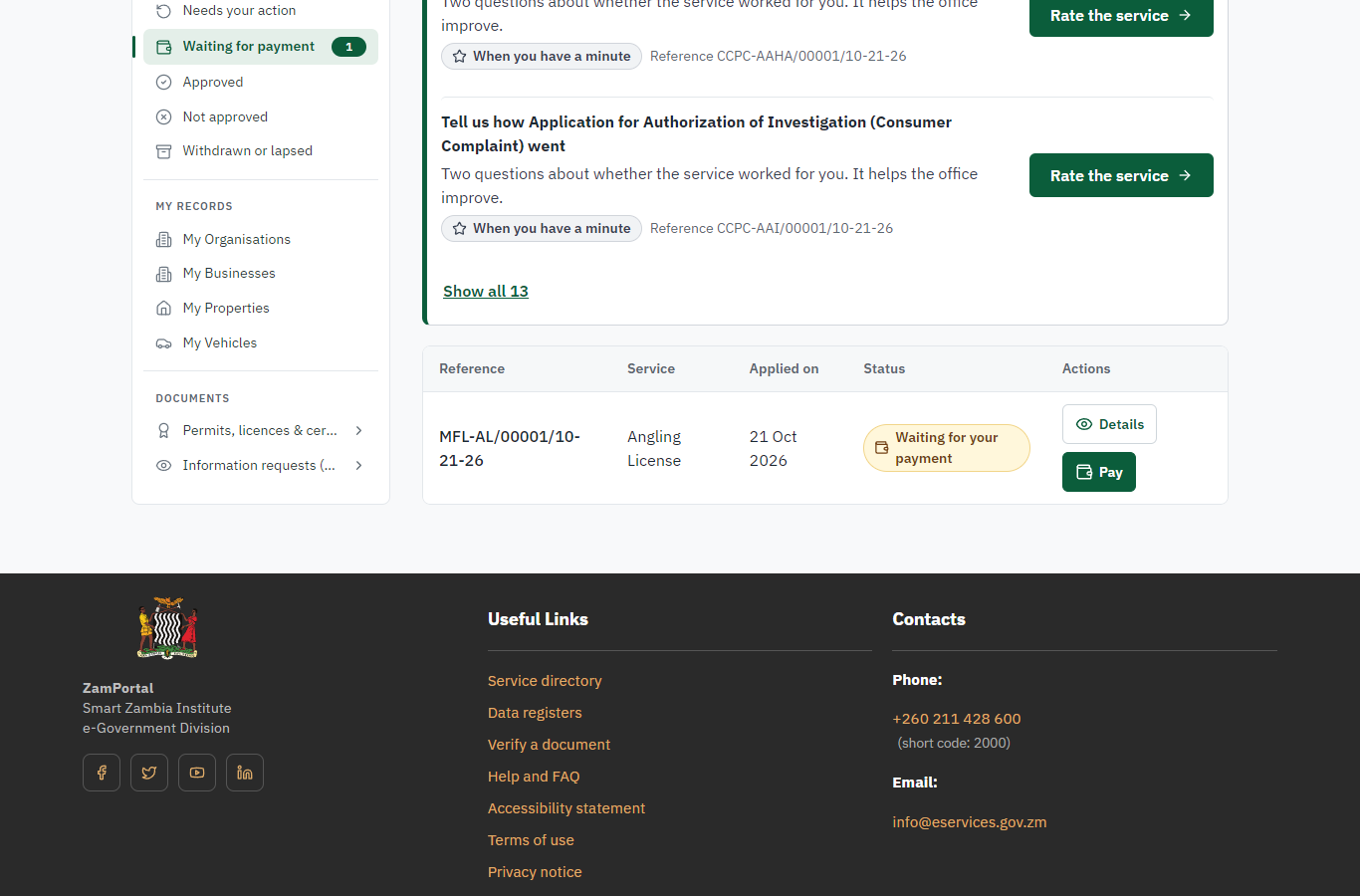 See that the fee is due (desktop)