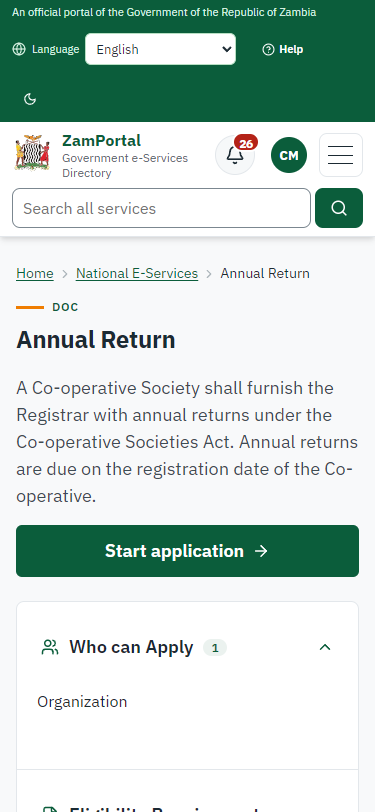 Find the service and read its page (375 px phone)