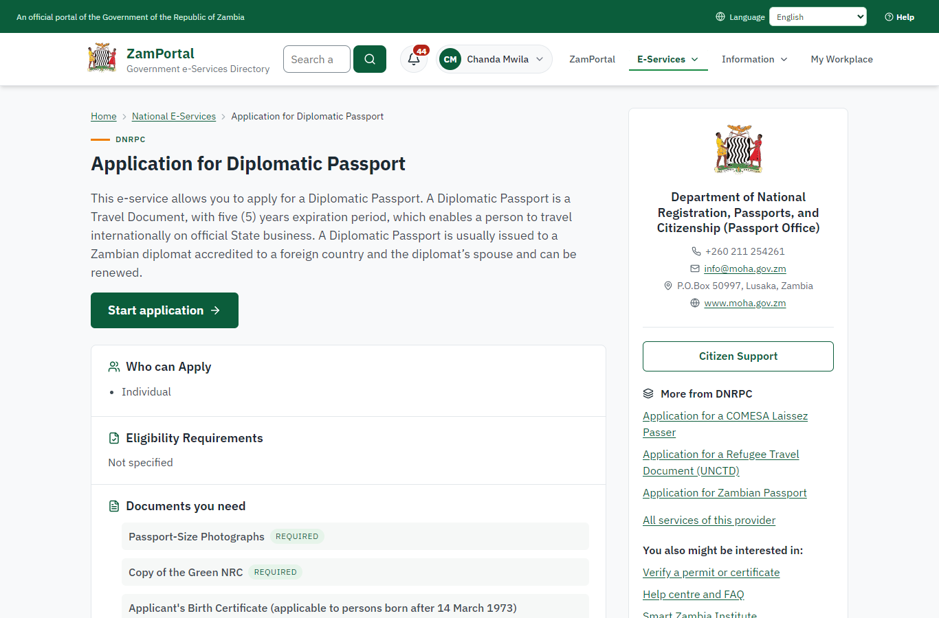 Read the service page (desktop)