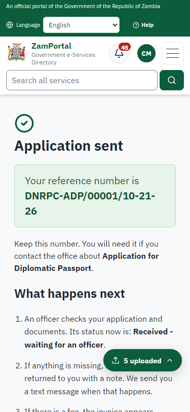 Application sent (375 px phone)