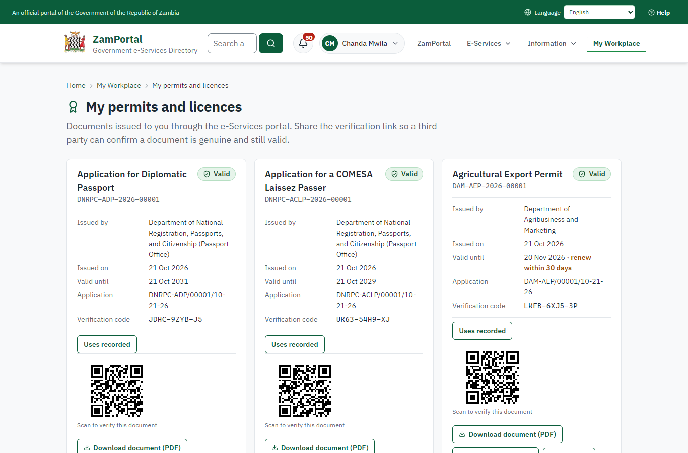 The document in My permits (desktop)