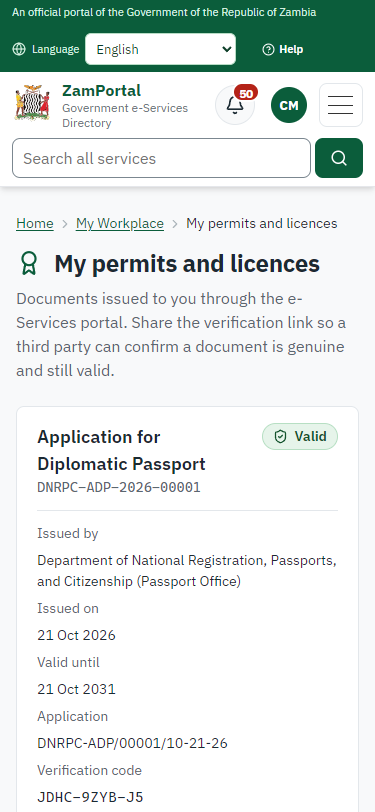 The document in My permits (375 px phone)