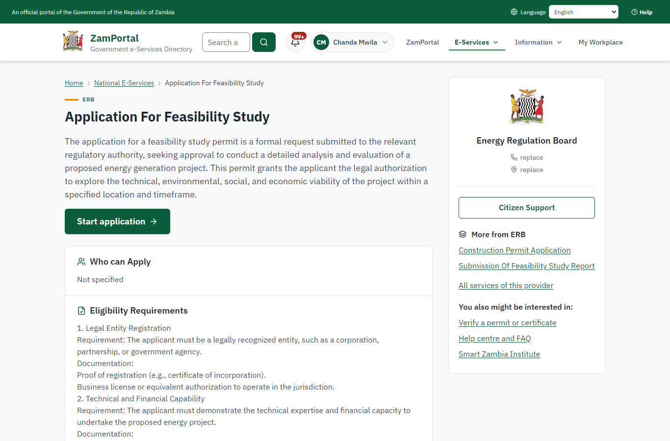 Read the service page (desktop)