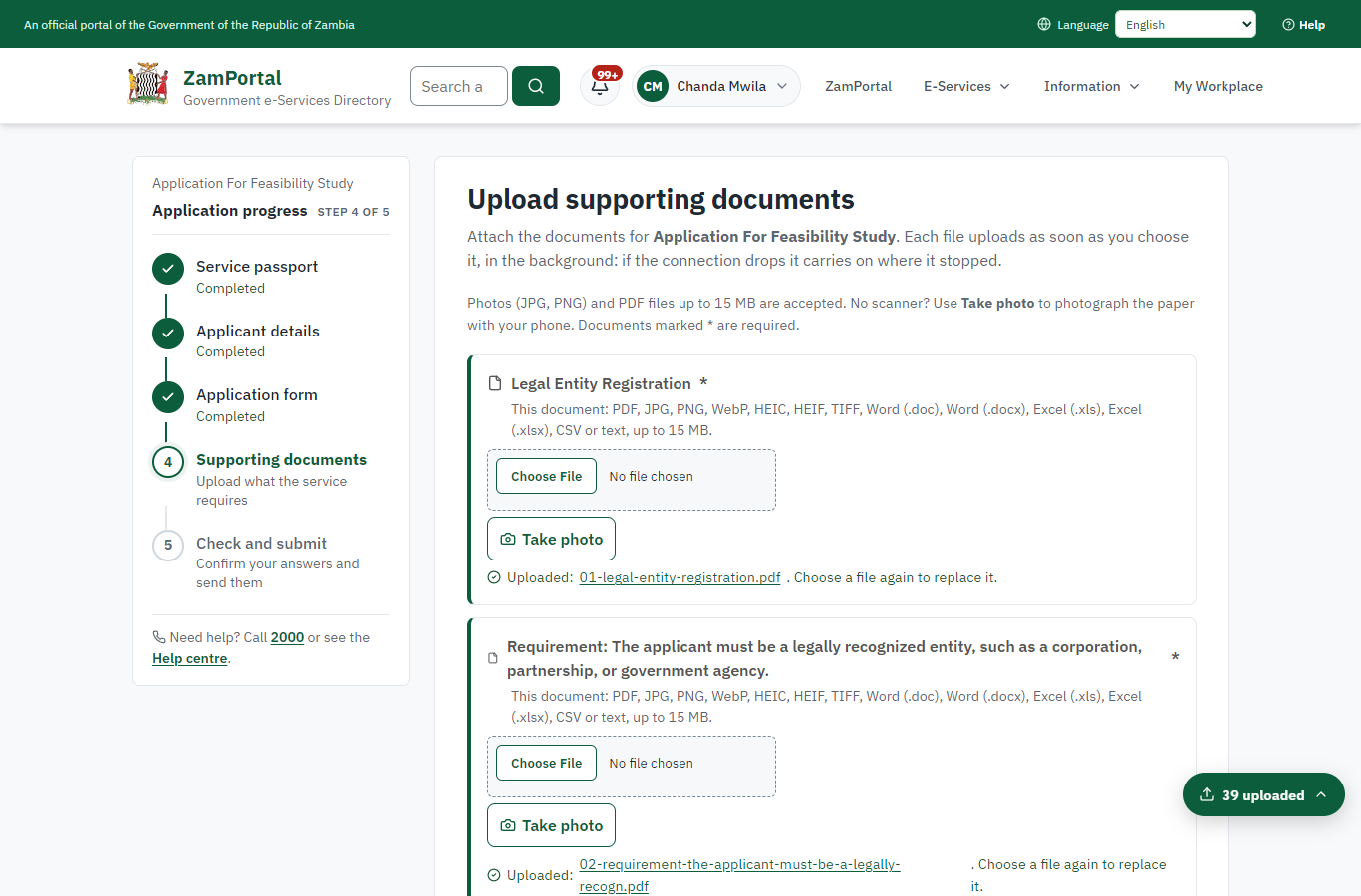 Upload the supporting documents (desktop)