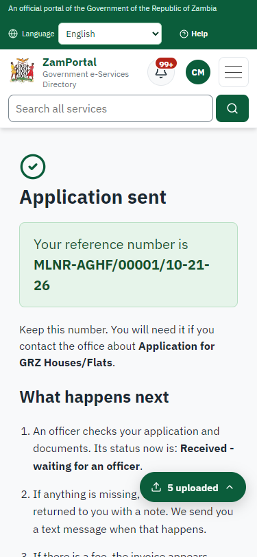 Application sent (375 px phone)