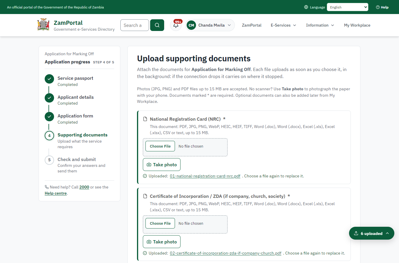 Upload the supporting documents (desktop)