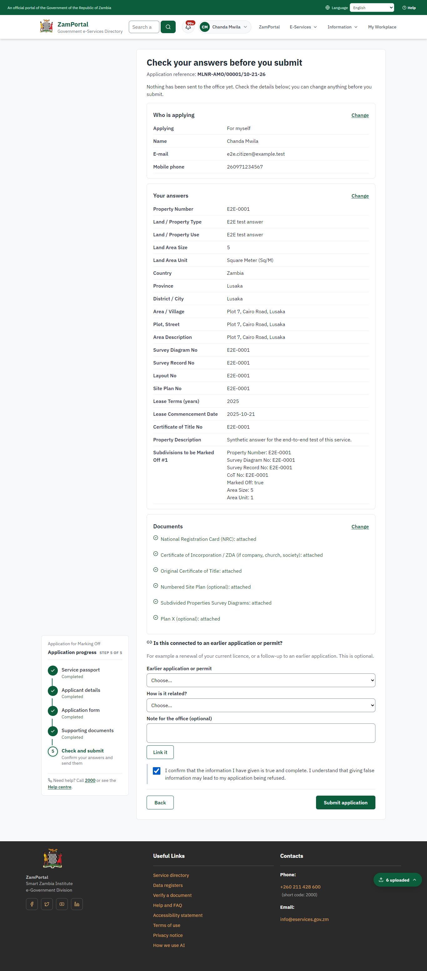 Check the answers and confirm the declaration (desktop)