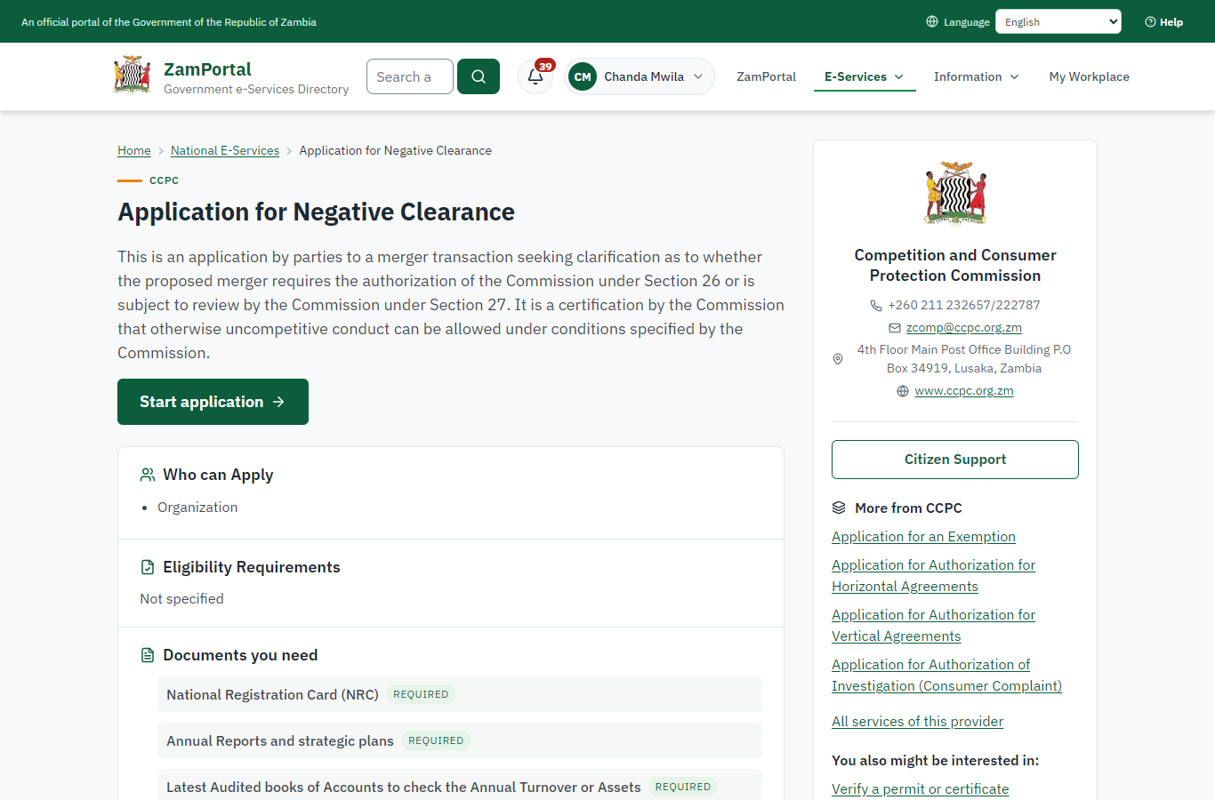 Read the service page (desktop)