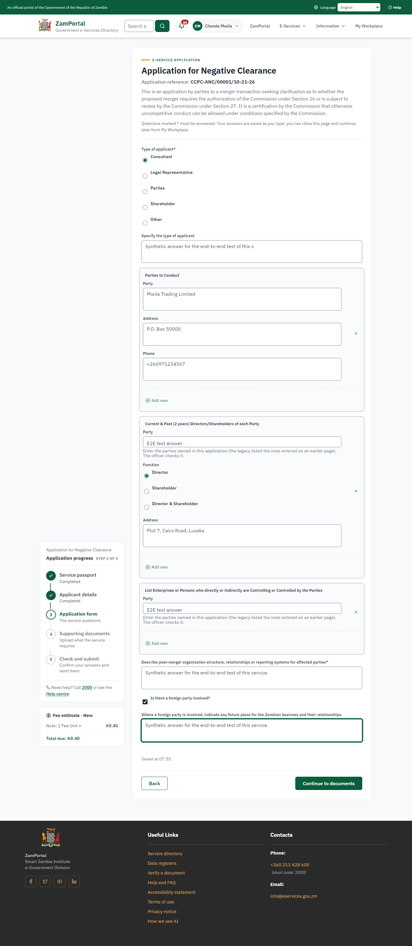 Fill in the application form (desktop)