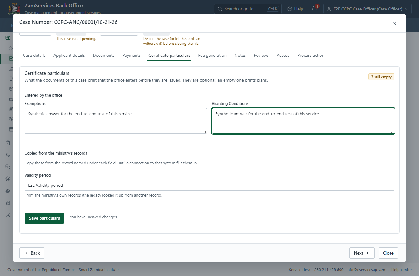 Fill in the certificate particulars (desktop)