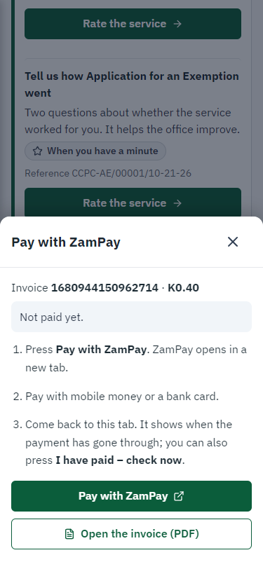 Pay with ZamPay (375 px phone)