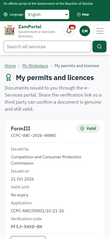 The document in My permits (375 px phone)