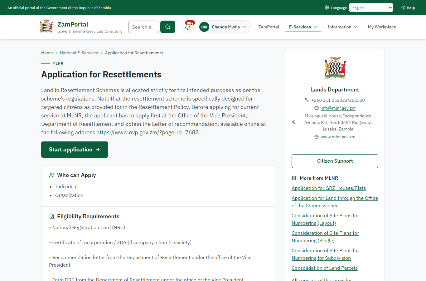 Read the service page (desktop)
