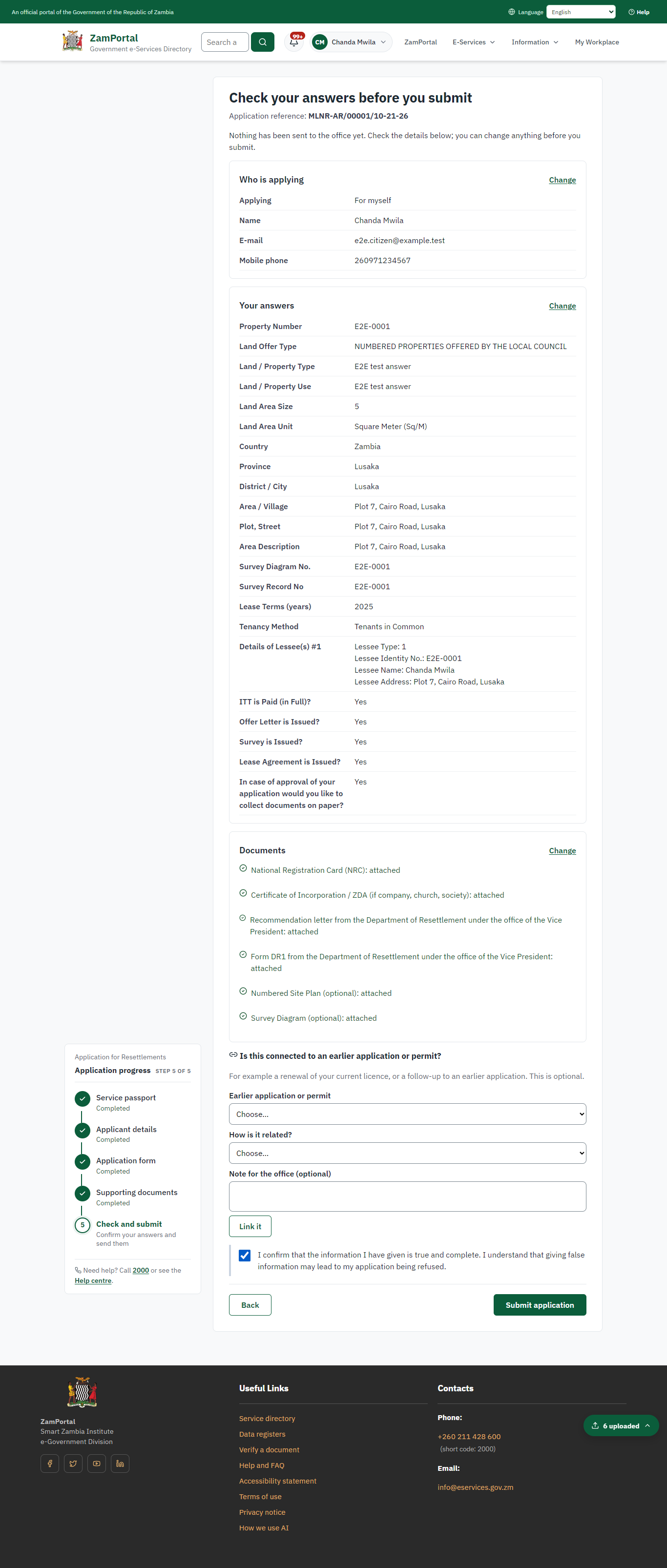Check the answers and confirm the declaration (desktop)