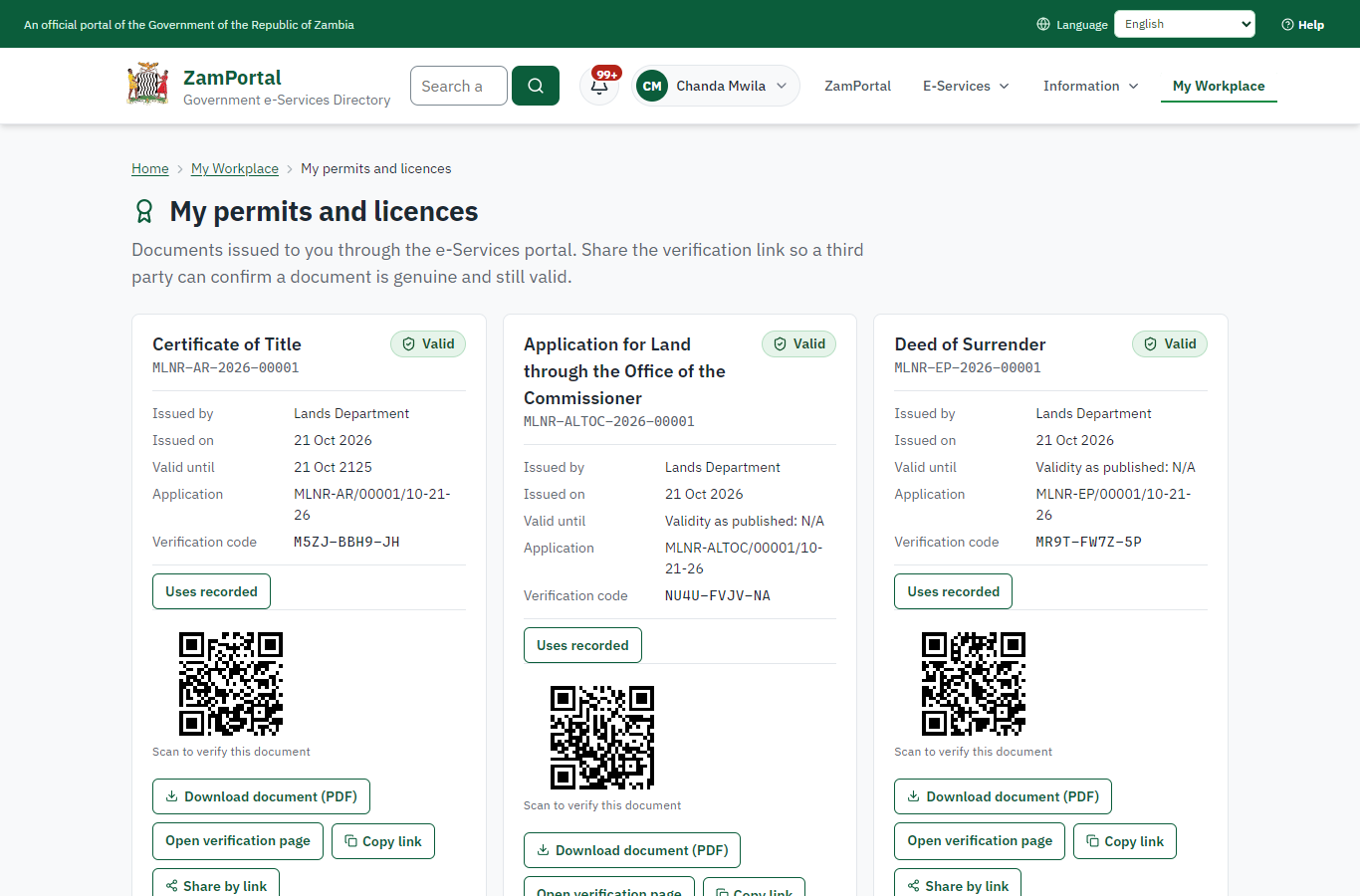 The document in My permits (desktop)